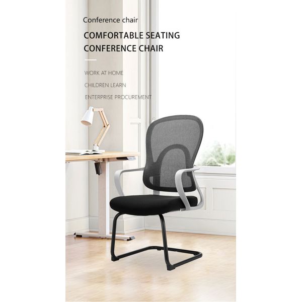 Ergonomic Back Black Coating Metal Base Fixed Armrest Office Visitor Armchair Desk Cheap Mesh Computer Chair