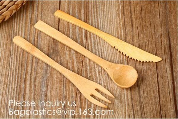Disposable Catering Bamboo Party Spoon Natural Bamboo Knife And Fork Honey Spoon