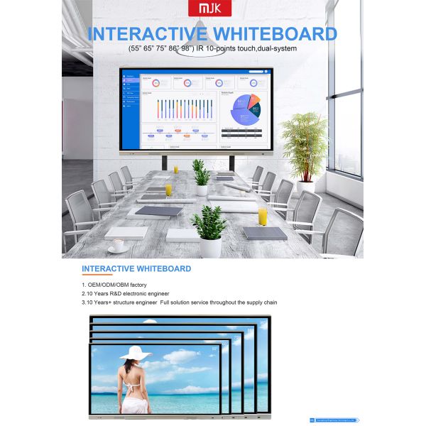 55" 65" 75" Interactive Flat Panel Touch Screen Smart Meeting Board Android Windows Dual OS All in One Boardroom Display