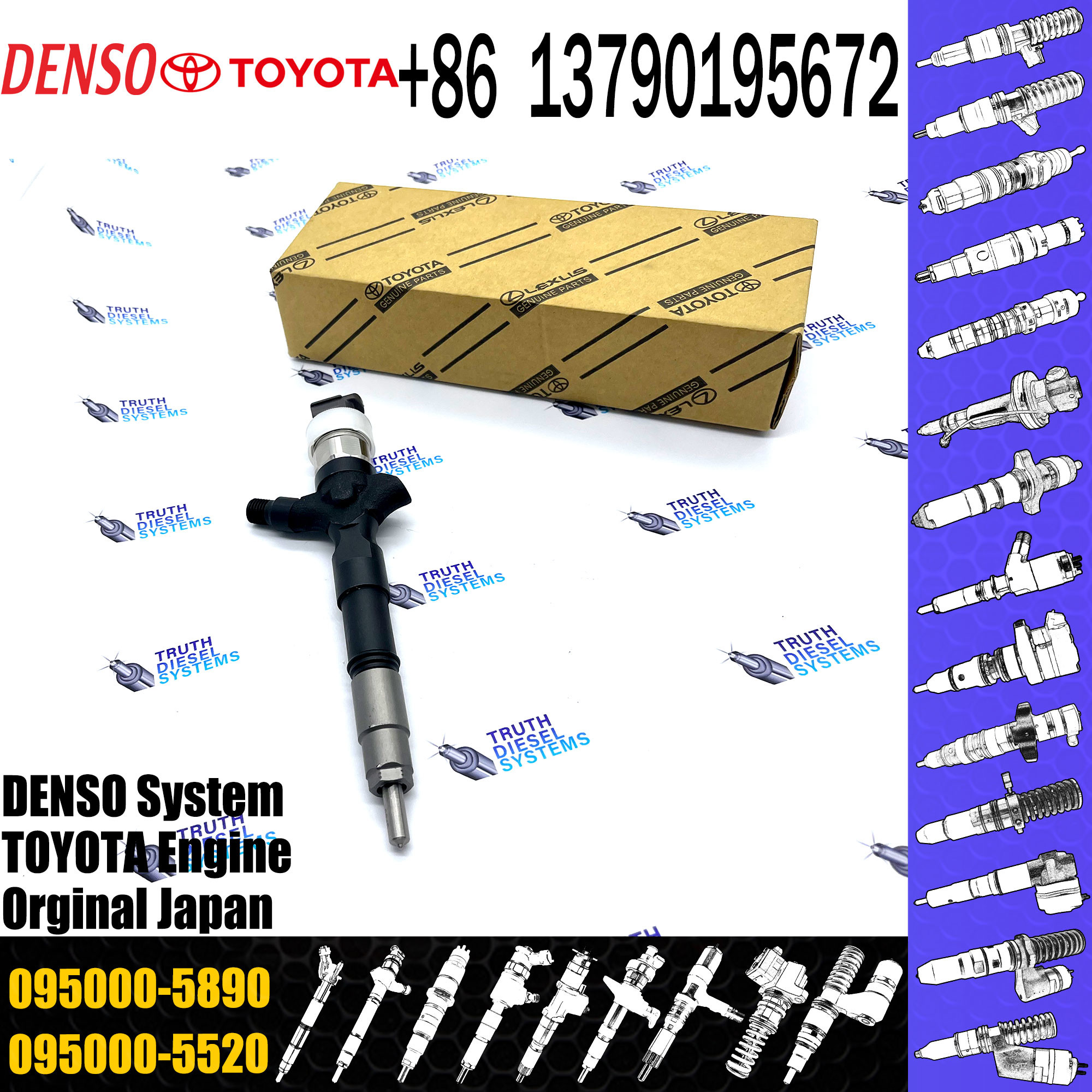 1KD-FTV Common Rail Fuel Nozzle Injector 095000-6180 095000-5890 For TOYOTA 23670-30080