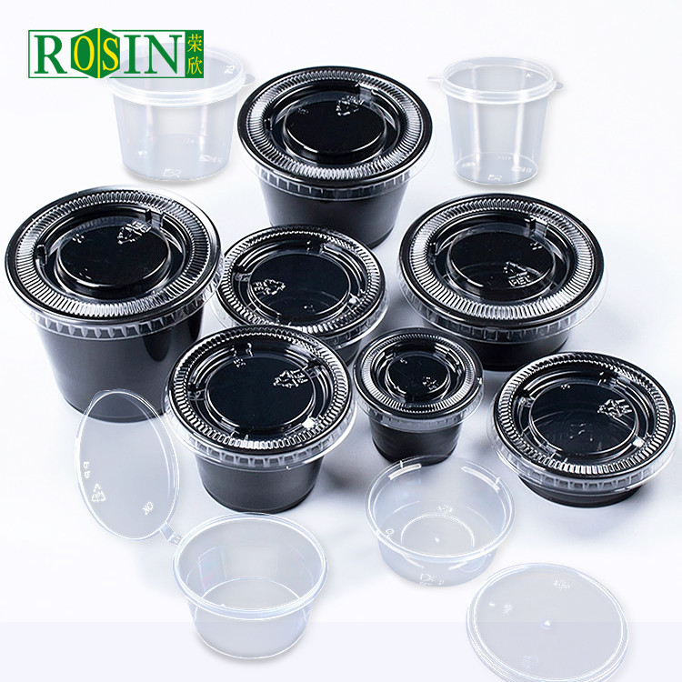 Black PP Disposable Sauce Container Food Grade High Transparency With Lids