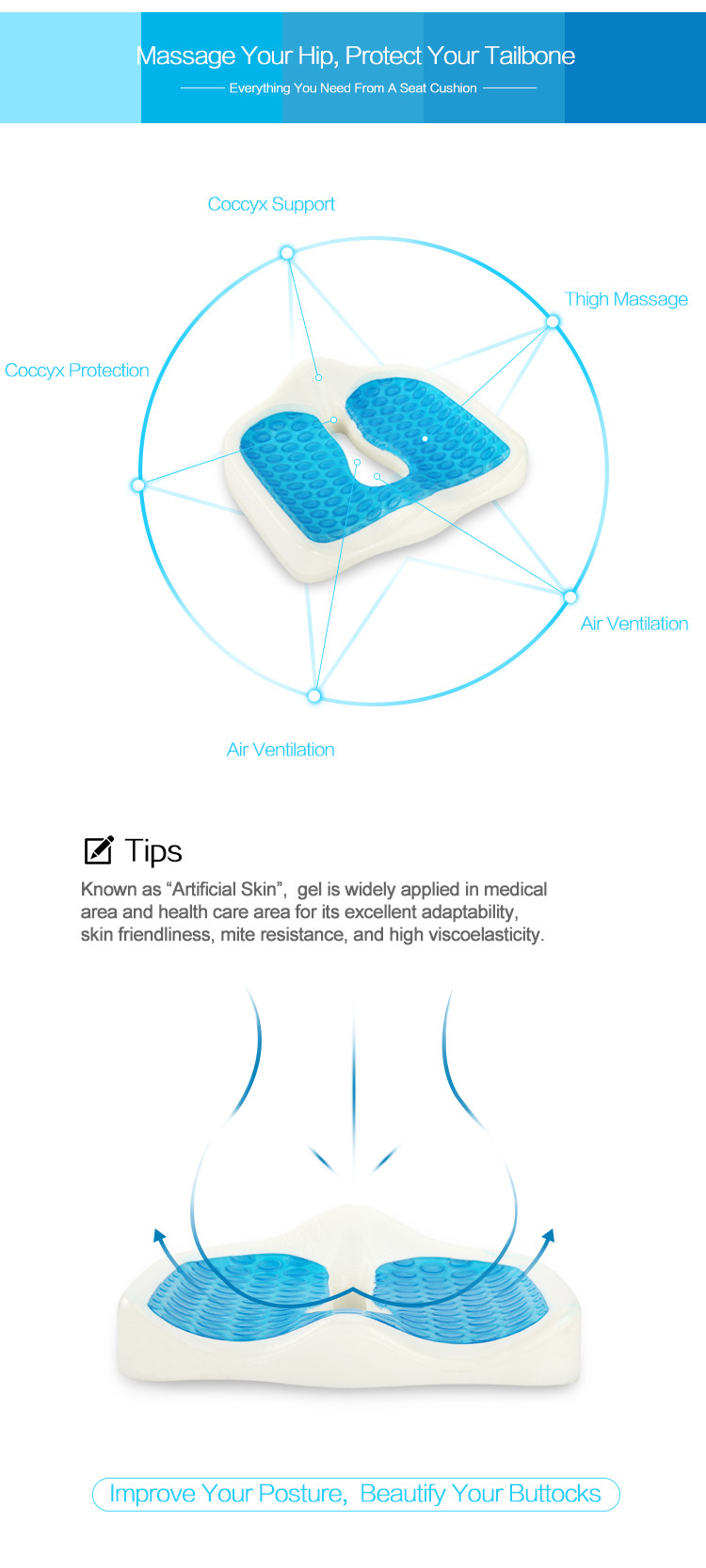 Stadium Orthopedic Drivers Coccyx Meditation Mesh Chair Massage Outdoor Floor Bench Car Adult Gel Seat Booster Cushions