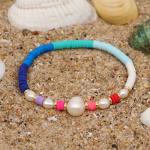 Bohemia Style Freshwater Pearl Bracelet , rainbow multicolor Polymer Clay
