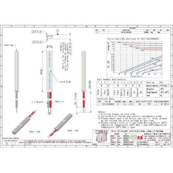 TEC1-051 Series (6x40mm) Peltier Chip/Peltier Module/Thermoelectric Chip/TEC/Cooler