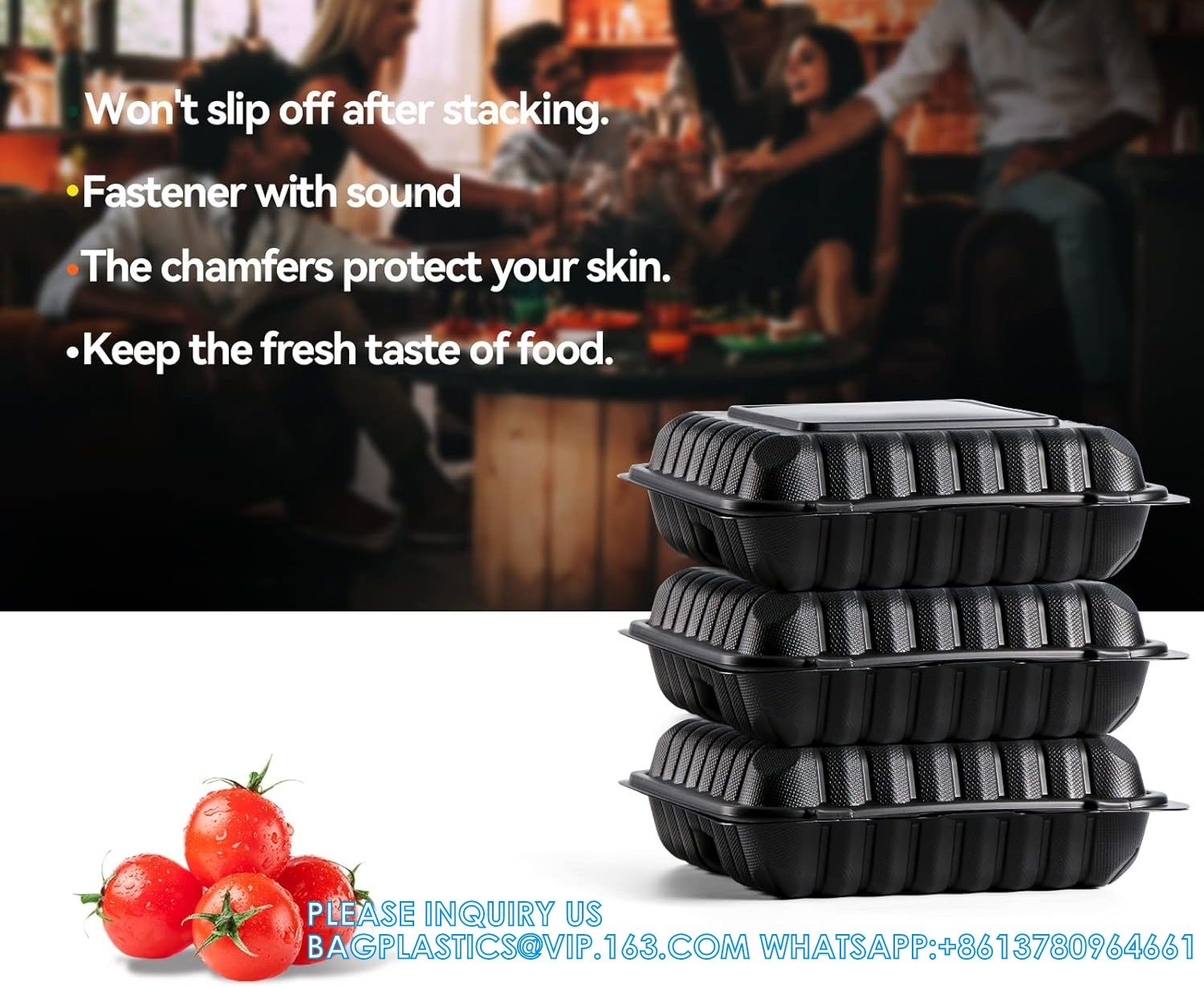 Meal Prep Containers, 65 Pack Clamshell Food Containers 7.8 Inch Black 3 Compartment To Go Containers