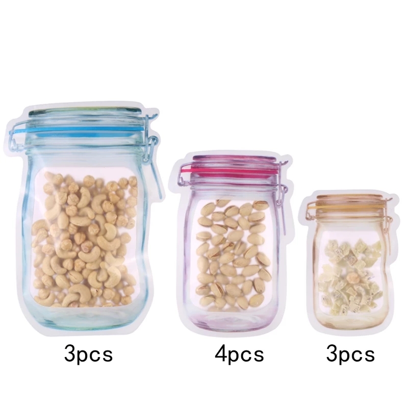 Factory Price Mason Jar Shape Storage Bags Snacks Candy Fresh Zipper Seal Food Reusable Stand-up Organizer
