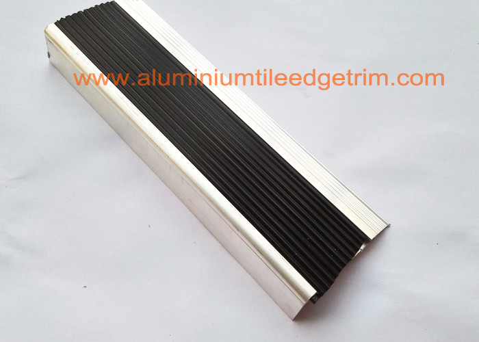 Anti Slip Aluminum Stair Nosing , Stair Safety Treads Nosings With Black PVC Rubber