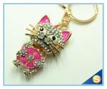 Custom Latest Fashion Souvenir Zinc Alloy Lucky Cat Rhinestone Metal Key Chain