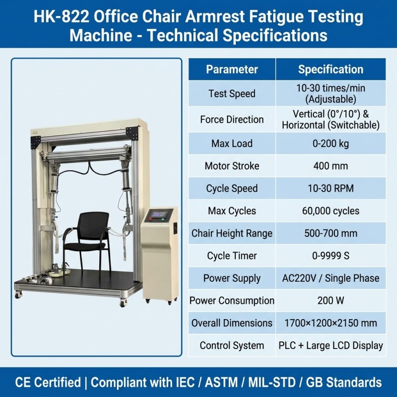 Armrest Performance Tester Armrest Compression Resistance Life Testing Machine Furniture Armrest Compressive Fatigue Tester