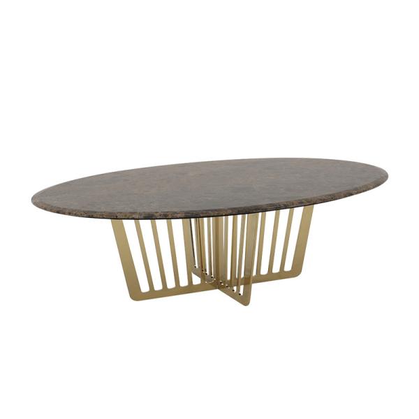 Living Room Stainless Steel Oval Central coffee Table With Bright Gold Mirror
