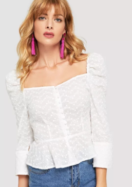 Cotton White Embroidered Button Up Puff Sleeve Women Blouses 2018 New Designs