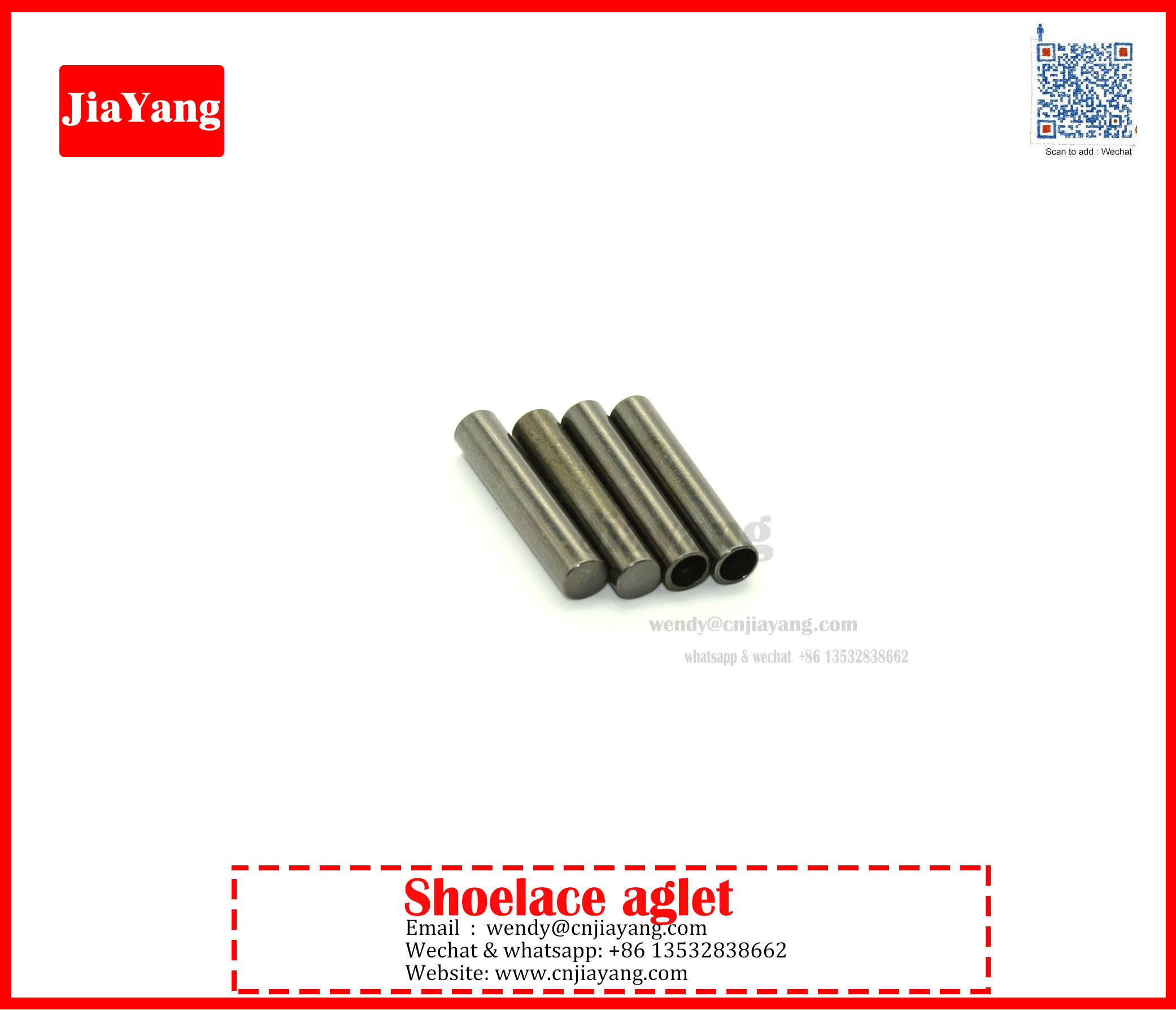 Jiayang nickle black color plated round flat metal aglets tips for shoelaces