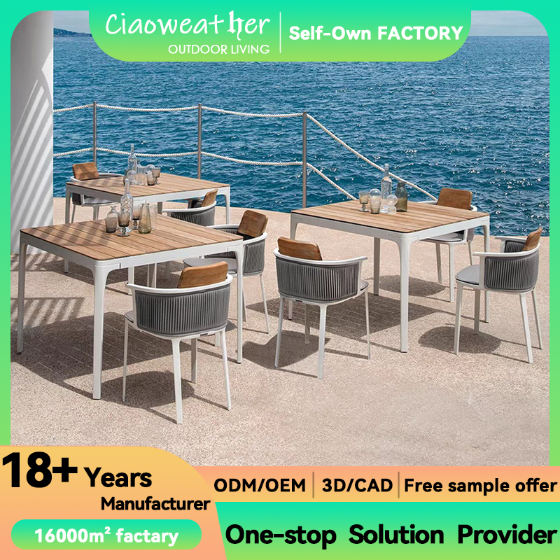 Modern Hotel Patio Teak Rattan Chair Contemporary Design with Waterproof Outdoor Cushion