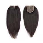 Peruvian Kinky Straight Human Hair Weave Closure With Three Bundles Natural
