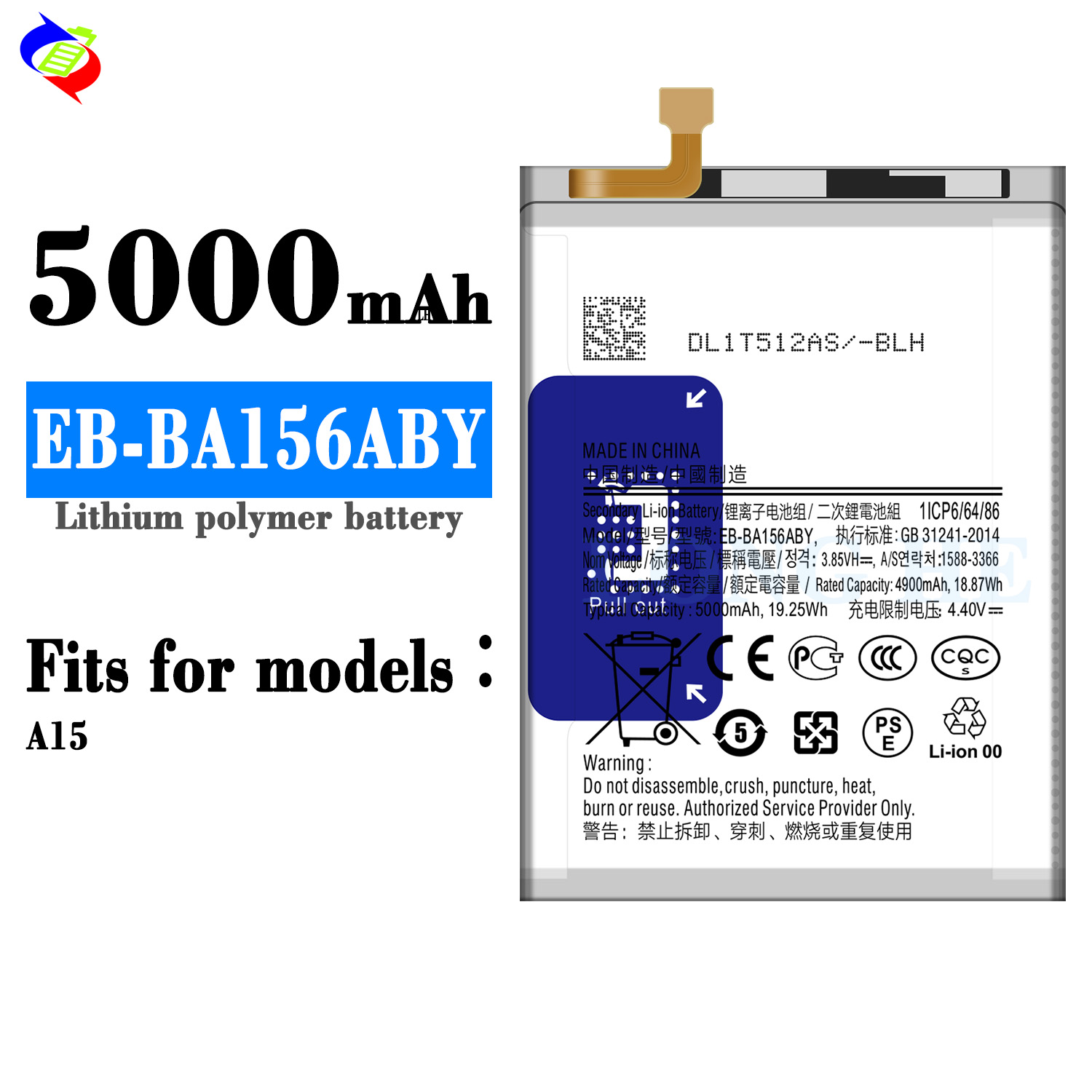 Samsung Galaxy A15 4G/5G Battery EB-BA156ABY Replacement with 5000mAh and Double LC Protection