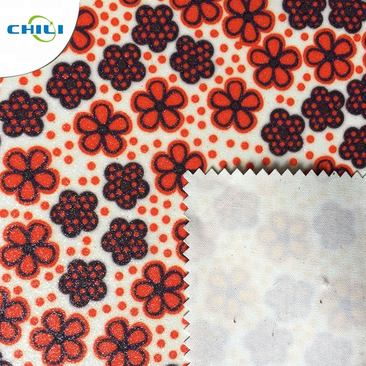 Flower Pattern Printed Faux Leather Fabric Modern Design Eco Friendly