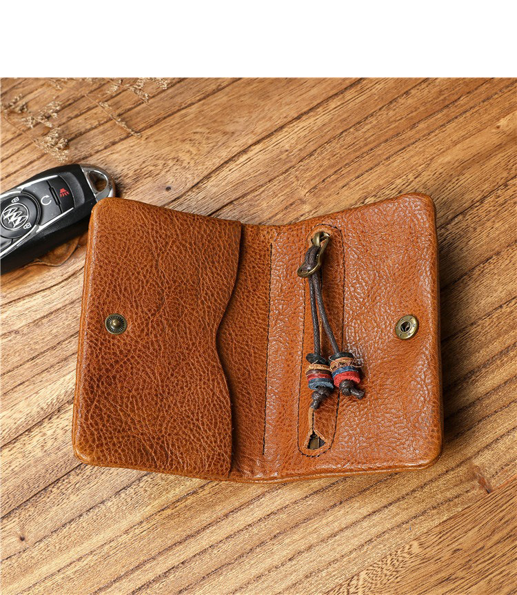 Simple Coin Purse for Men Vegetable Tanned Cowhide Leather and Genuine Leather Buckle