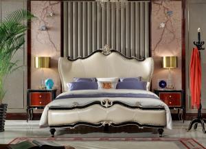 Wholesale Luxury home furniture Leather Bedroom furniture set of King bed in Leather upholstered by high glossy painting furniture from china suppliers