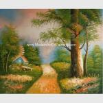 Green Palette Knife Landscape Painting Cottages Abstract Scenery Art Environment
