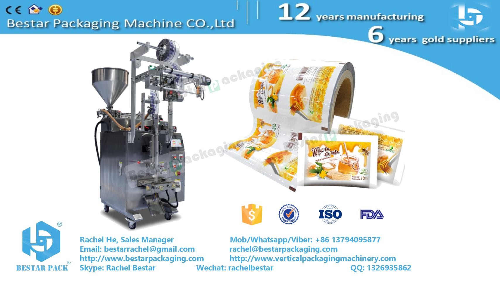 Hot laminated honey sachet packaging roll film & Bestar honey packing machine