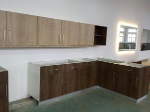 Wholesale Wood grain MFC kitchen cabinet,Modern kitchen furniture,Kitchen design,L-shape cupboard from china suppliers