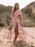 Red Color Floral Casual Dress High Waisted Summer Printed Dresses