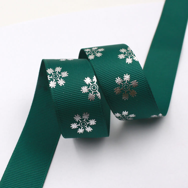Fancy Personalised Printed Ribbon Emboss / Hot Stamping Type Dark Green Color