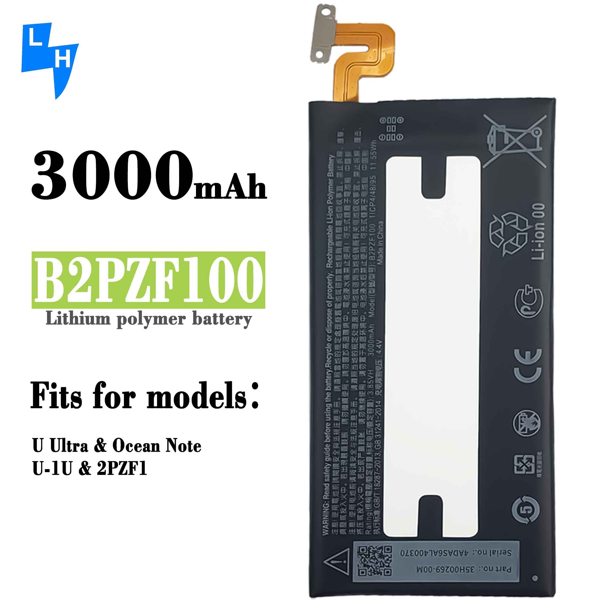 RECHARGABLE Black Oem B2PZF100 Phone Battery for HTC U Ultra Ocean Note 3000mAh 0 Cycle