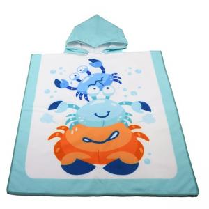 China 240gsm Crab Patterned Childrens Microfiber Beach Towel Poncho with Hood on sale