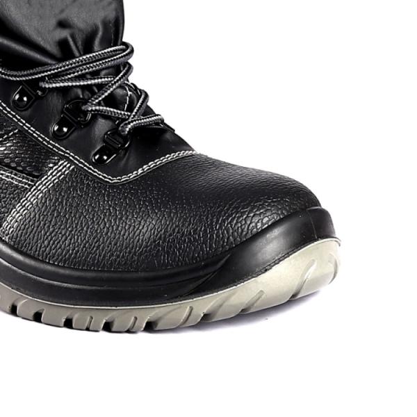 Steel Toe Work Footwear PU Sole Embossed Cow Leather Mesh Upper Leatest Safety Shoes