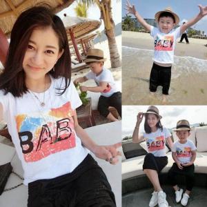 Wholesale 2016 Fashion Parent-child outfits Summer White T-shirt Casual style Baby Pattern from china suppliers