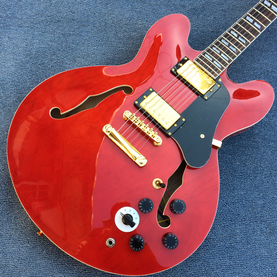 High-quality hollow body jazz electric guitar, Double F holes Red body and back electric guitar
