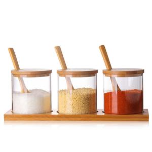 Wholesale Glass Condiment Seasoning Containers Bulk Reusable Spice Jars With Wooden Lid Spoon from china suppliers