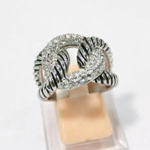 Wholesale (R-19) Designer Fashion Jewelry Pave Cubic Zircon Crossover Silver Ring from china suppliers