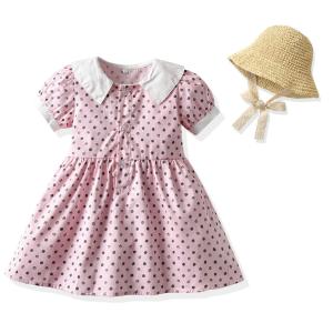 Wholesale Summer Children'S Clothing Polka Dot Puff Sleeves Baby Girl Dresses With Visor Hat from china suppliers