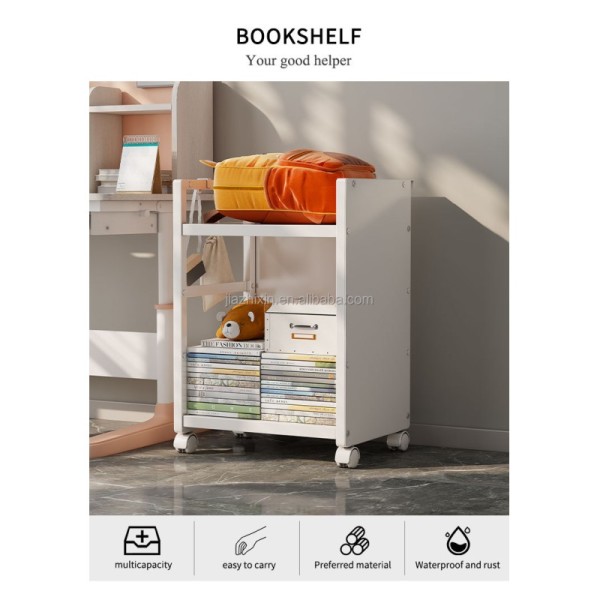 Office Iron Adjustable With Wheels Document Rack File Storage Holder Bedroom Movable 2Tier Bookshelf Backpack Toy Organize Shelf