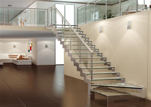 Carbon Steel Beam Zig Zag Glass Straight Flight Staircase Tempered Glass Stair