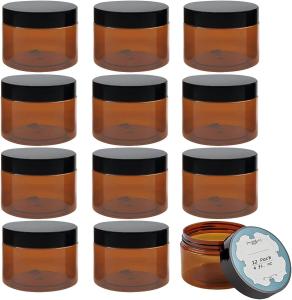 Wholesale Amber Plastic Jars With Lids And Labels, 12 Pack Empty Brown Cosmetic Containers For Beauty Products,Body Butter from china suppliers