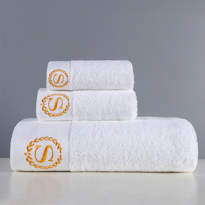 Child-Proof White Hotel Towel Set with Pure Cotton Embroidered Personalization