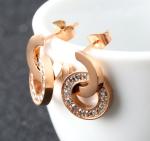 Diamond Necklace Jewelry Set, Double Ring Drop Earring with Diamond, Rose Golden