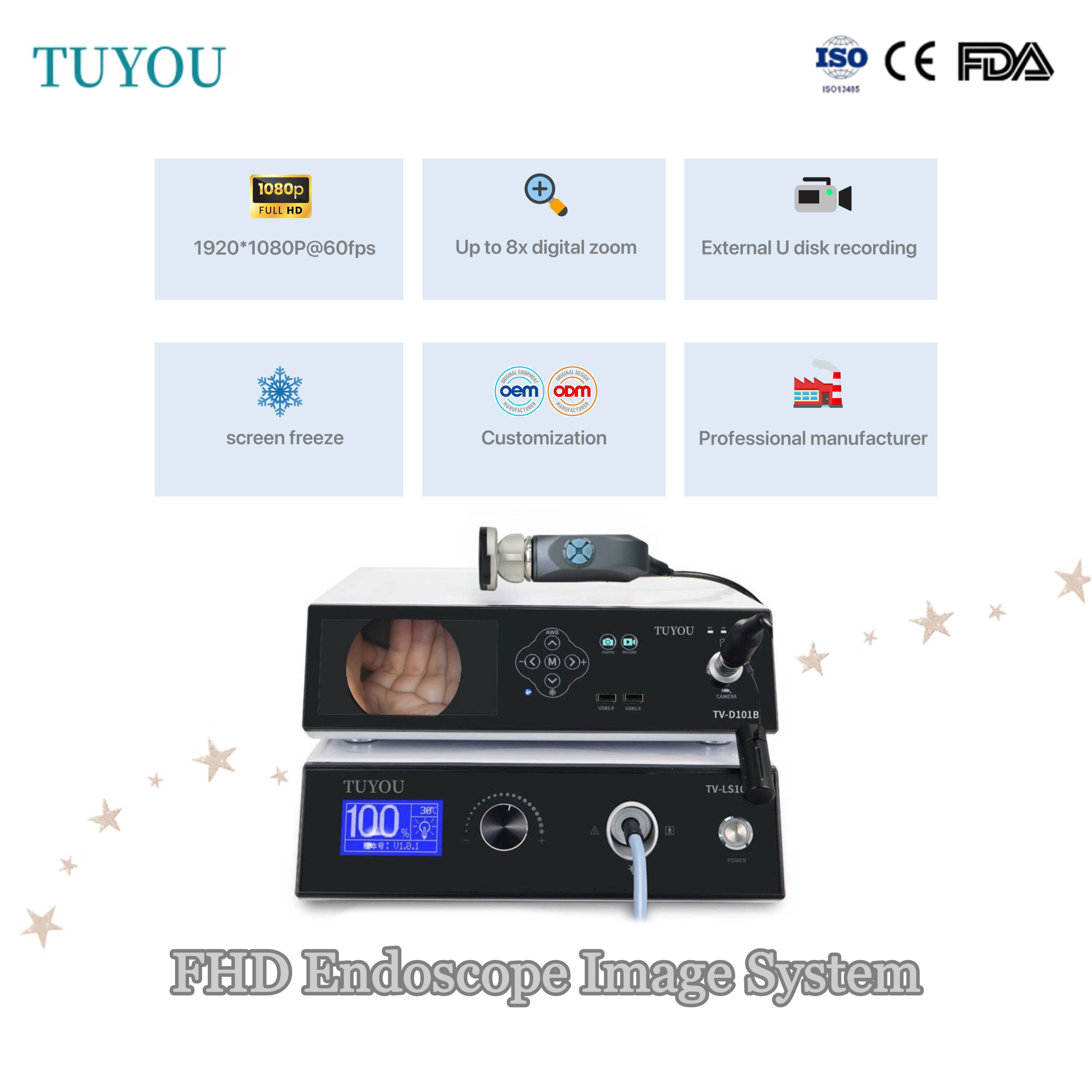 1080P High Definition Camera With Integrated Video Recorder And Light Source For Laparoscopy Surgery Endoscope Image