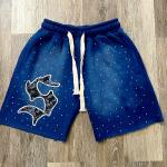 Custom Rhinestone Screen Print Logo Pocket Acid Wash Vintage Men's Shorts Sweat
