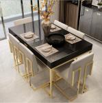 Classic Stainless Steel Frame Marble Dining room table set 6 chairs
