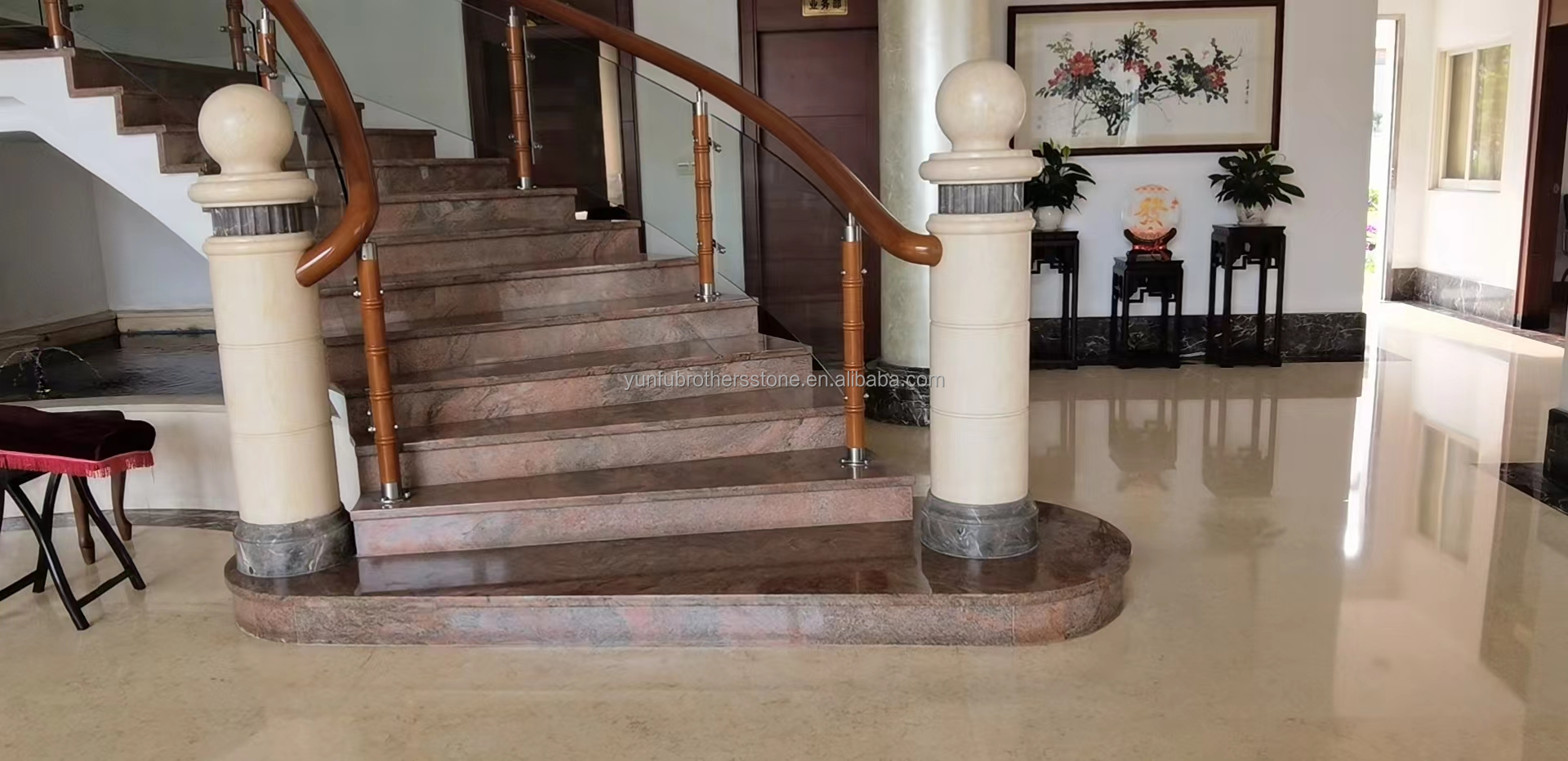 Modern Cut-To-Size Red Granite Stairs and Floor Tiles with Polished Anti Slip Surface