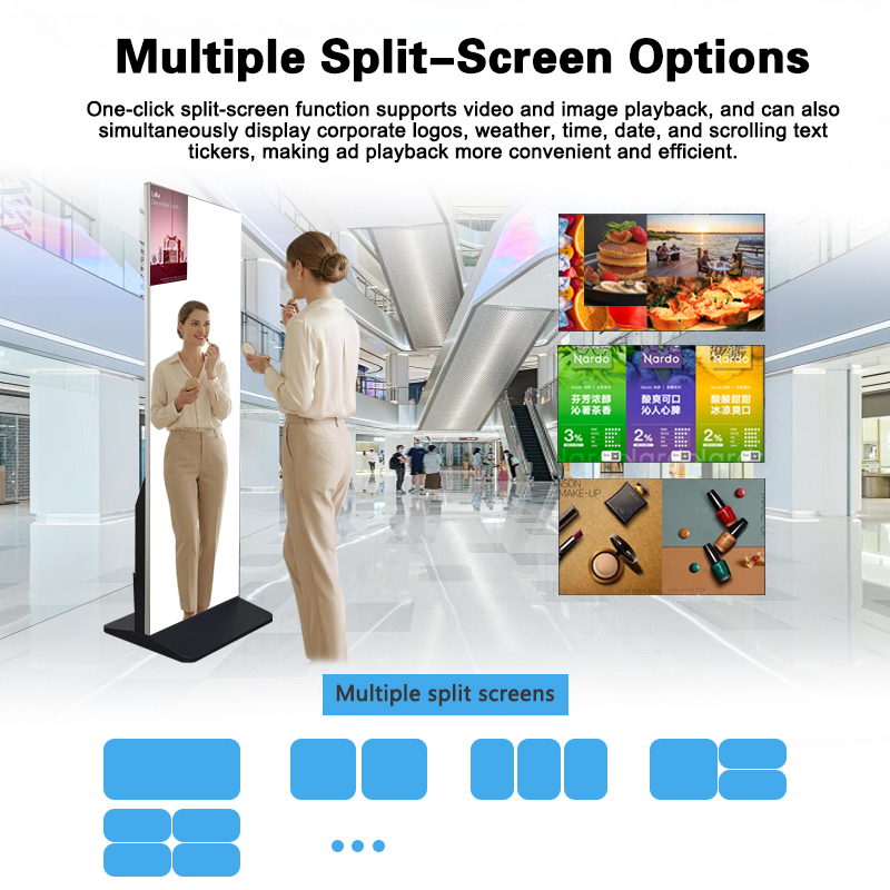 43 inch digital signage kiosk with mirror finish and touch screen interface