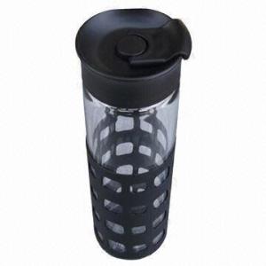 Wholesale Colorful Single-wall Glass Water Bottle with Silicone Coating, Various Designs are Available from china suppliers