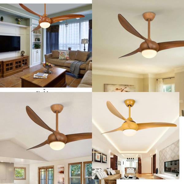 Factory 52-Inch DC Motor Remote Control Vintage Indoor 3-Piece Solid Wood Blade Decorative Ceiling Fan Light Electric Power