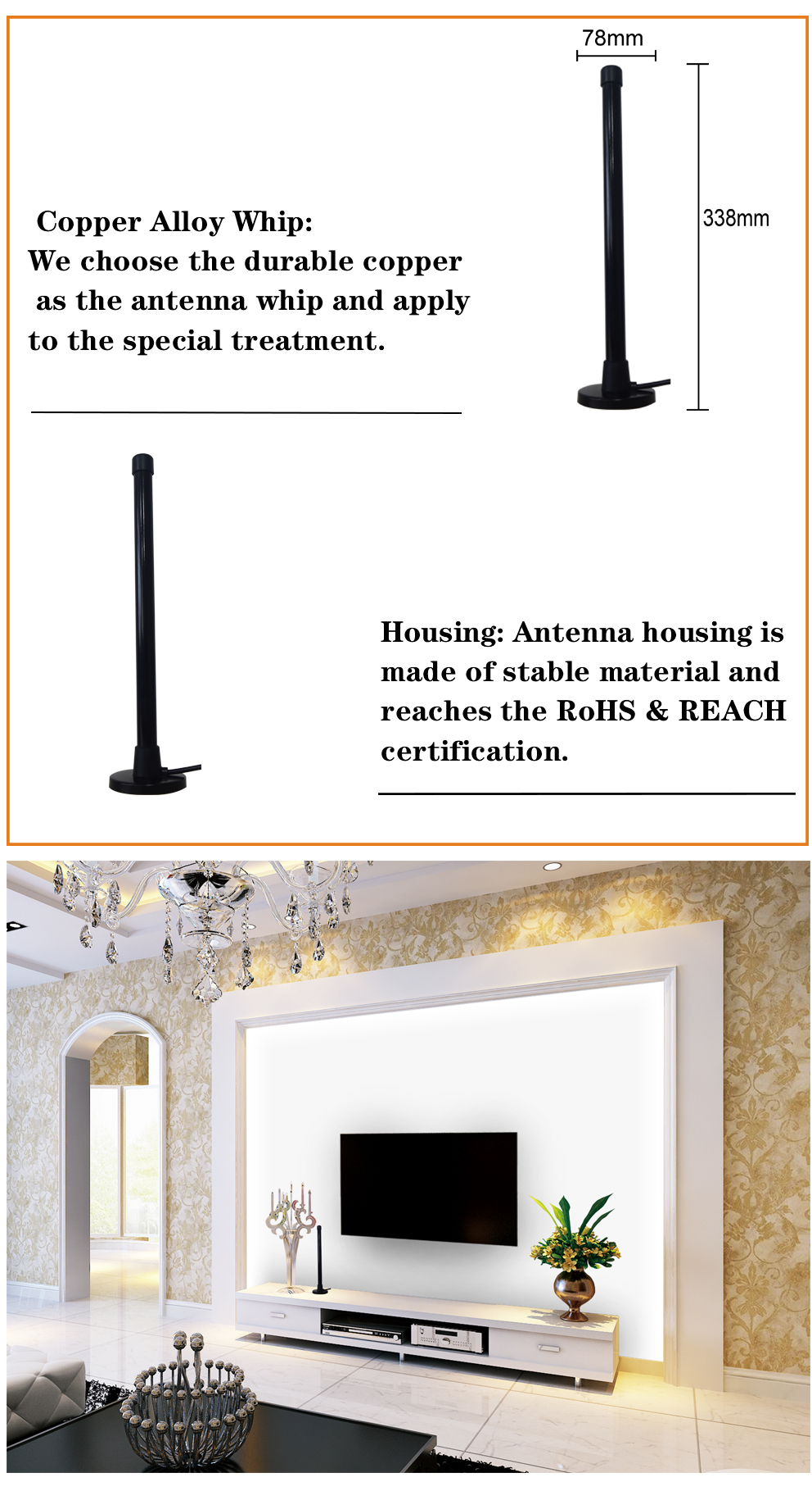 Waterproof Long Range 35 Mile Amplified TV Antenna 4-5dBi Support ISDB-T DAB
