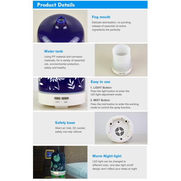 20-30ml/H Night Light Ceramic Aroma Diffuser Flower Pattern