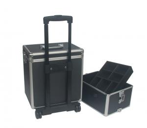 China Aluminum Makeup Trolley Case Black Rolling Aluminium Cosmetic Case With Two Layer on sale